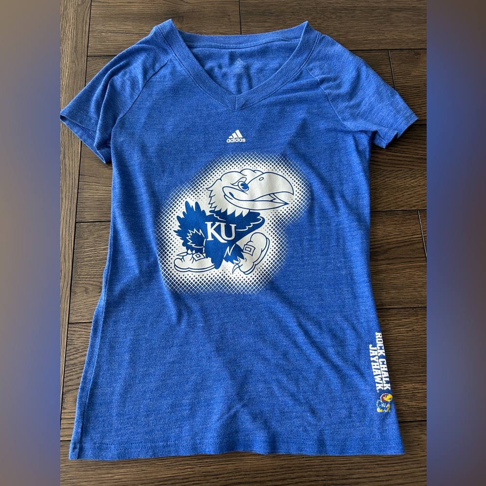 Adidas Womens Kansas University KU Jayhawks Short Sleeve tshirt medium